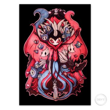 A4 print Grimm Troupe fanart Hollow Knight by This image may not be used for commercial use or personal purposes without direct permission of the artist and creator, Dewy Venerius. It has a following licence: Attribution-NonCommercial-NoDerivatives 4.0 International (CC BY-NC-ND 4.0).. 