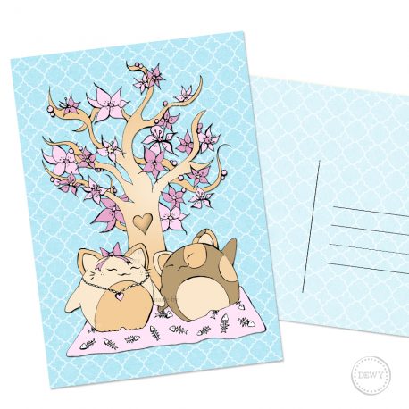Bloesemboom-katten-picknick-Sakura-lente-Japan-postkaart-Valentijn by . 