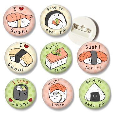 Happy-cute-sushi-buttons-pins by . 