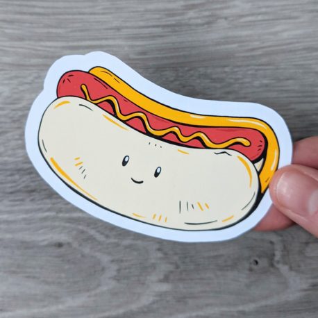 Happy-hotdog-kawaii-food-sticker-Dewy-Venerius