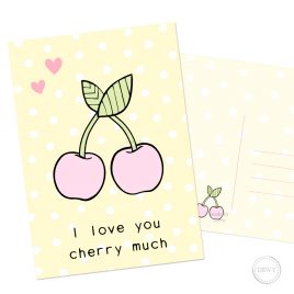 Kawaii-polkadot-cherry-fruit-postcard