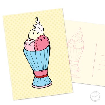 Scahttige-sorbet-ijsje-kawaii-postkaart-wenskaart-eten-feestje-verjaardag-Dewy-Venerius