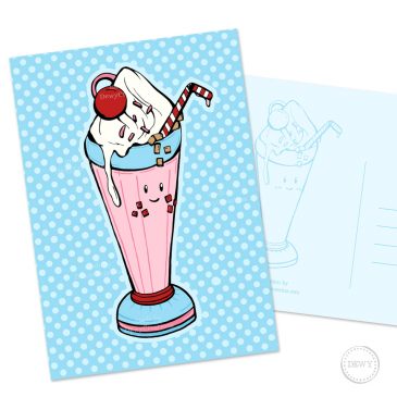 Schattige-kawaii-roze-milkshake-meisjes-postkaart-wenskaart