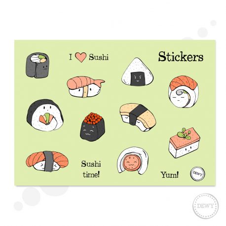 Sushi-sticker-sheet-small-DewyCreations by Dewy Venerius. 
