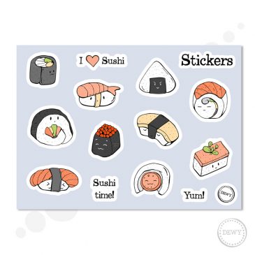 Sushi-sticker-sheetB by Dewy Venerius. 